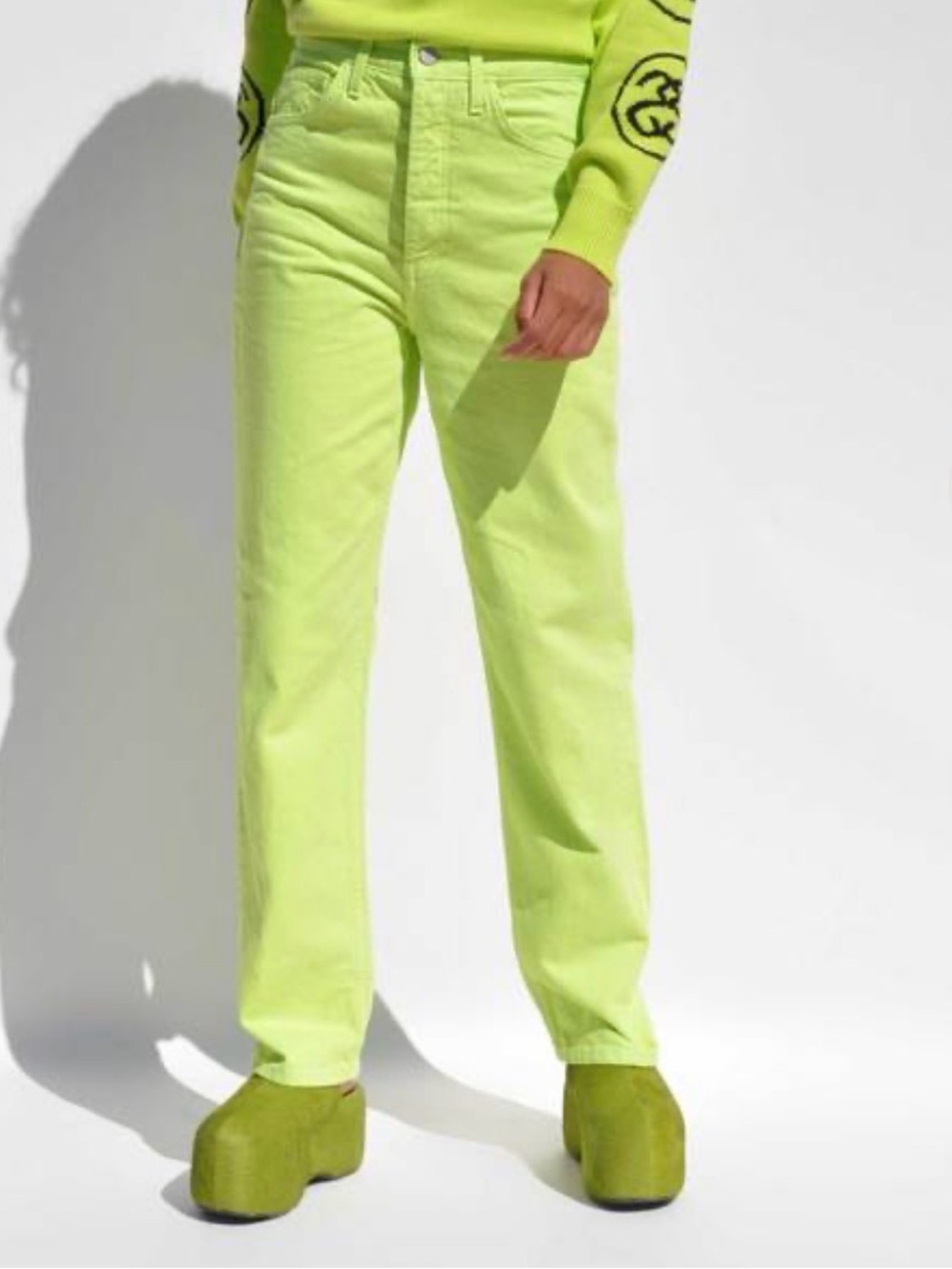 Mara Hoffman Neon Lime Green Georgina High Rise Straight Leg Jeans Size 6